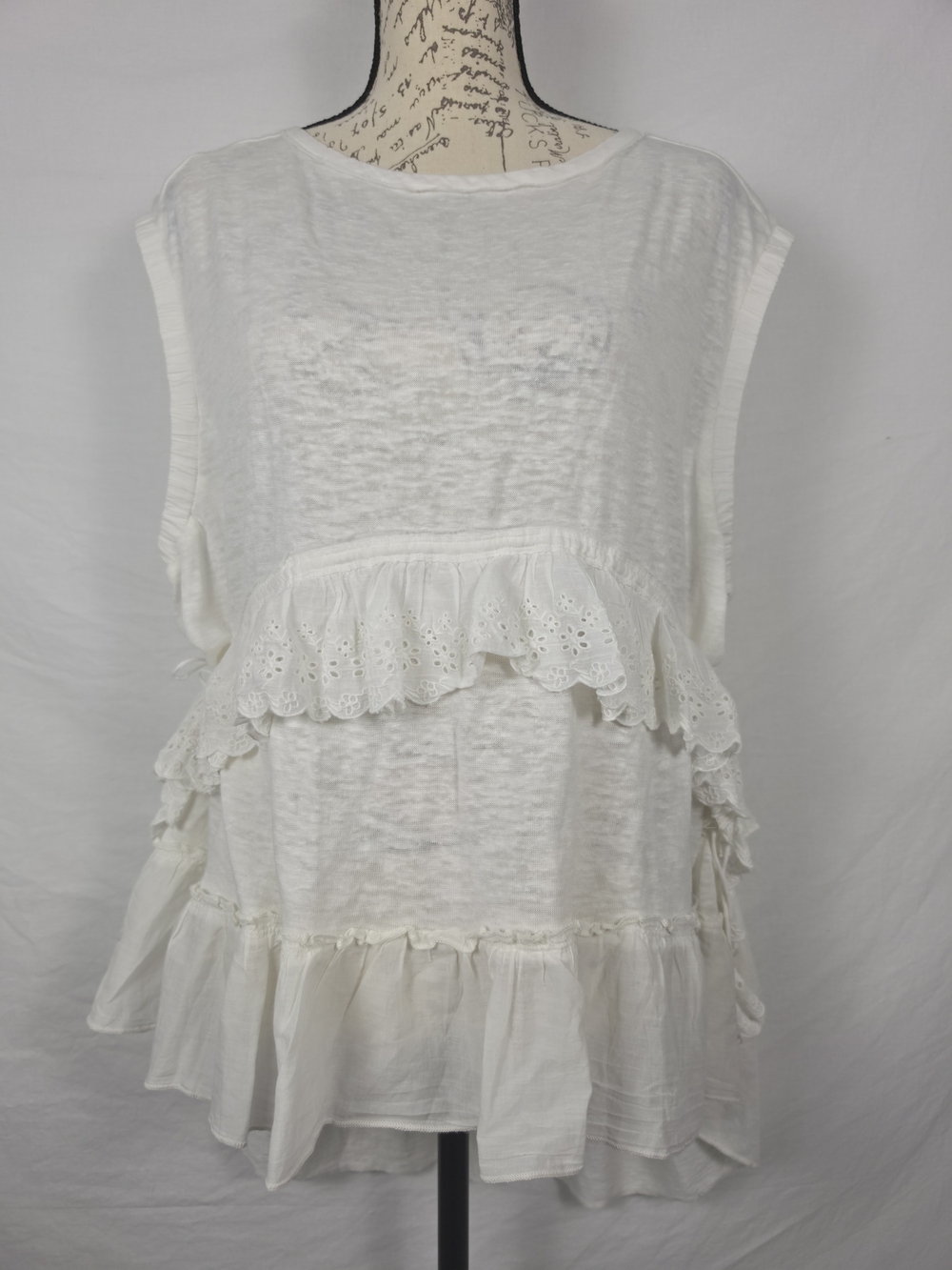 Free People Sweeter Side White Eyelet Ruffle Boho V-Neck Blouse - Medium